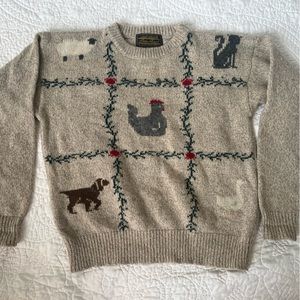 Vintage Eddie Bauer Chicken Animal Duck Print Wool Blend Sweater size small